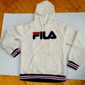 FILA Long sleeved Cream & Navy Fleece Teddy Bear Hoodie Girls size 14/16 X-Large